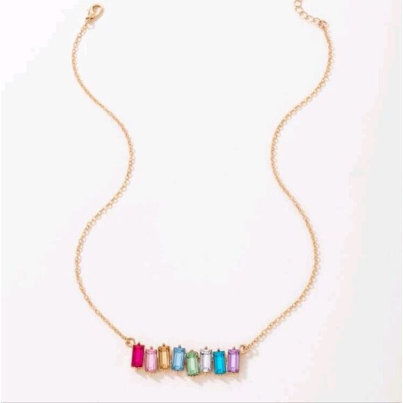 Multi color Rhinestone Necklace Gold Tone Chain - Picture 3 of 5